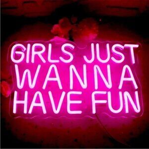 Neon Girls Just Wanna Have Fun Neon Pink LED Light Wall Wedding Party Bday Decor